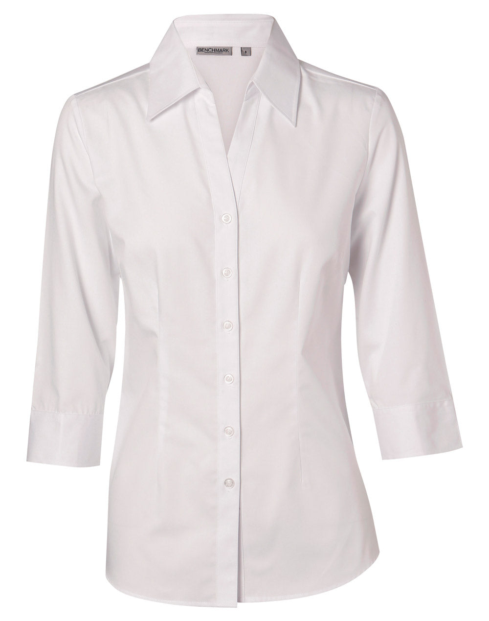 Women's Cotton/Poly Stretch 3/4 Sleeve Shirt - White - Front