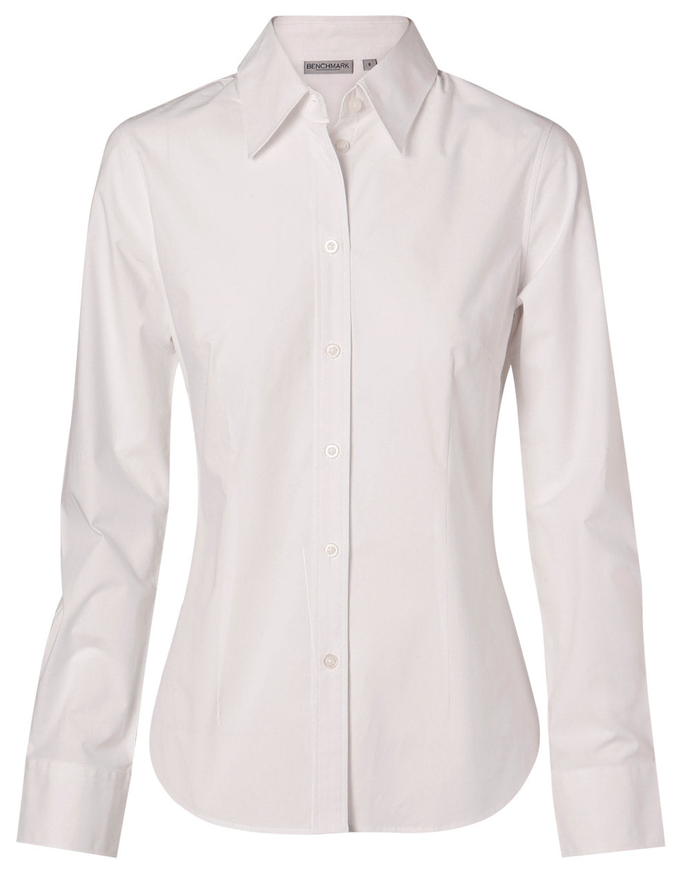 Women's Fine Twill Long Sleeve Shirt - White - Front