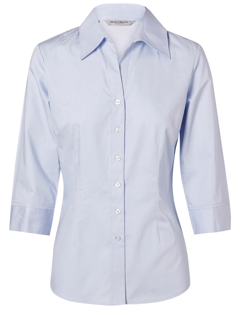 Women's Fine Twill 3/4 Sleeve Shirt - Blue - Front