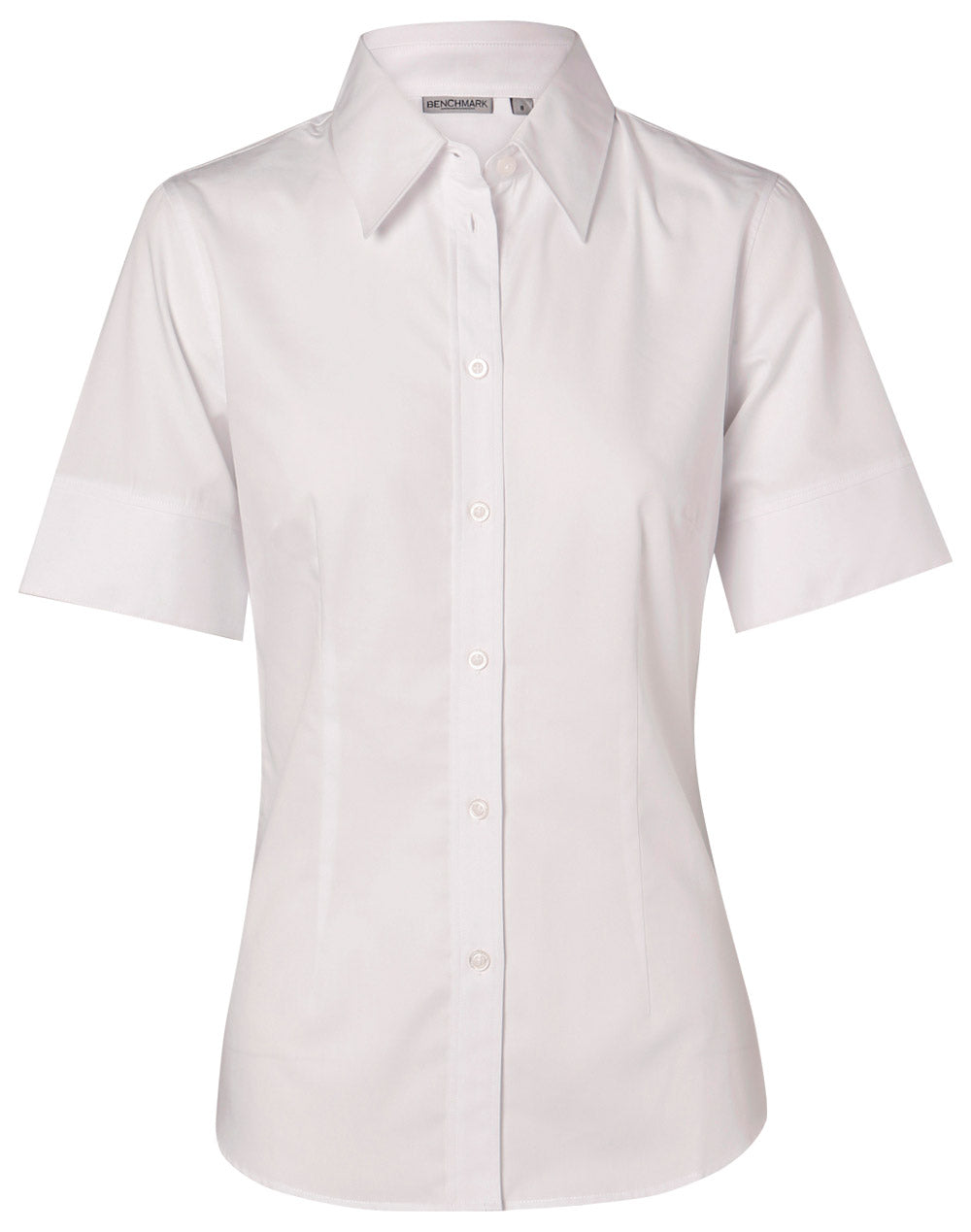 Women's Fine Twill Short Sleeve Shirt - White - Front