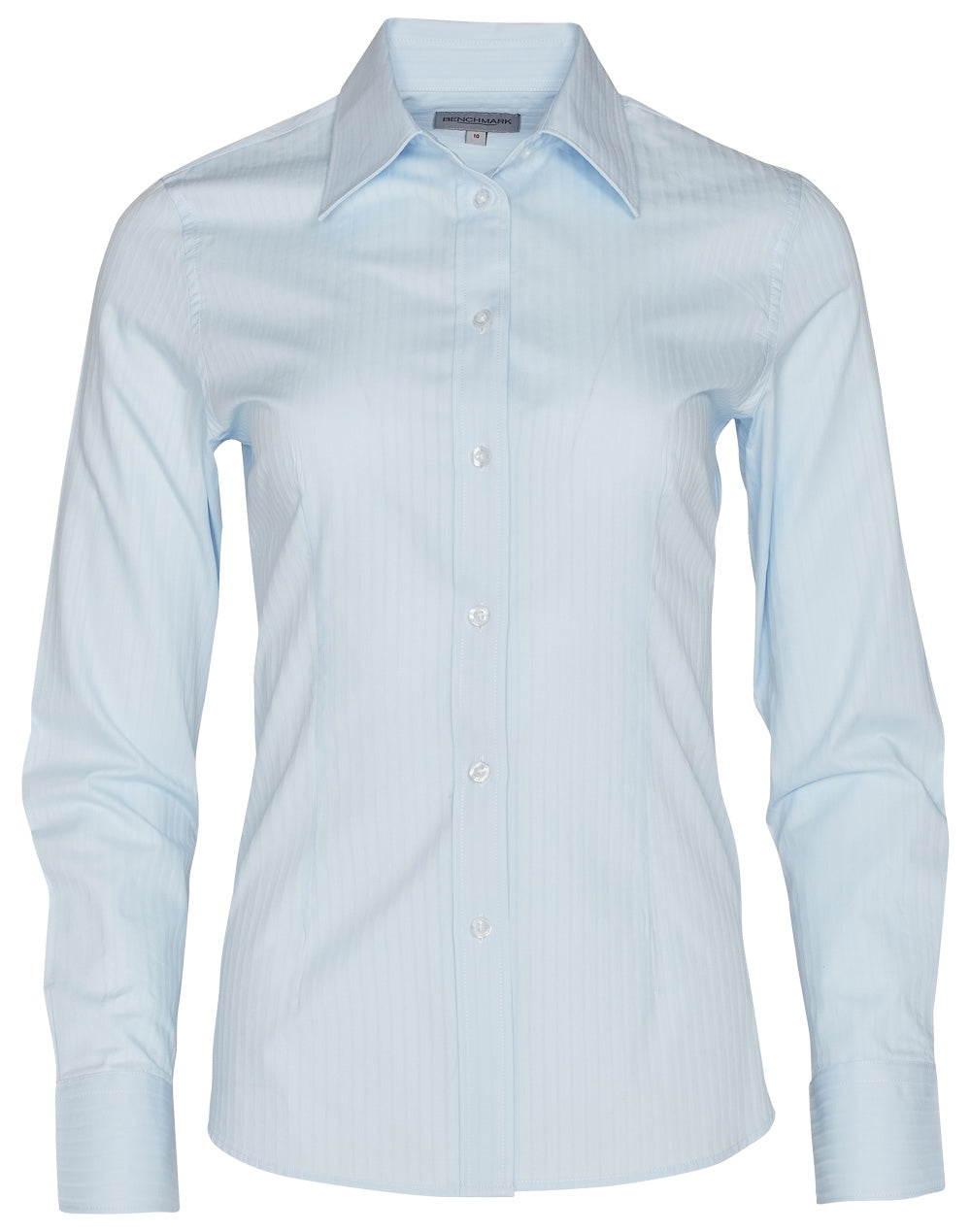 Women's Self Stripe Long Sleeve Shirt - Pale Blue - Front