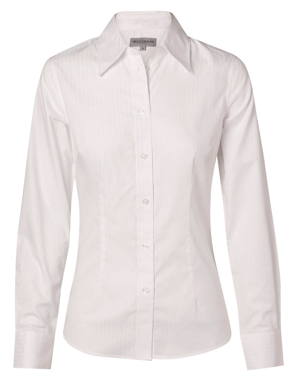 Women's Self Stripe Long Sleeve Shirt - White - Front