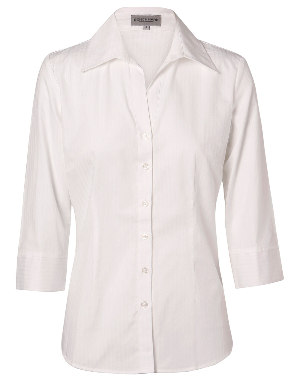 Women's Self Stripe 3/4 Sleeve Shirt - White - Front