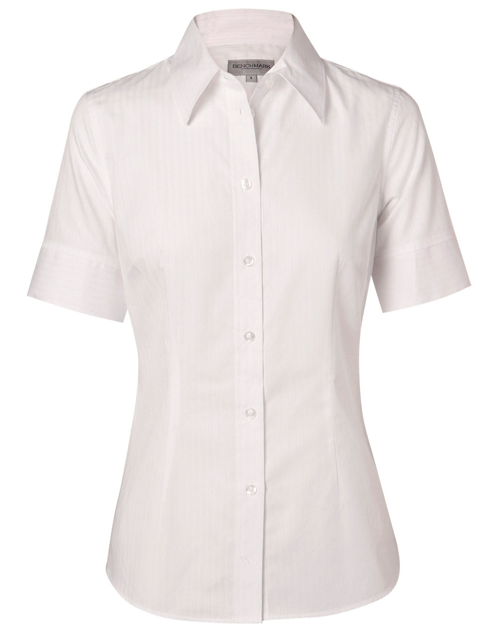 Women's Self Stripe Short Sleeve Shirt - White - Front