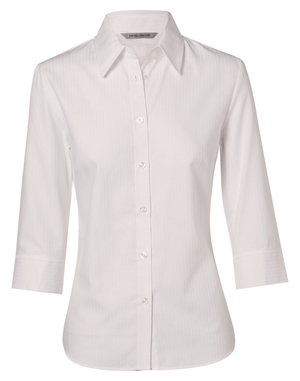 Women's Mini Herringbone 3/4 Sleeve Shirt - White - Front