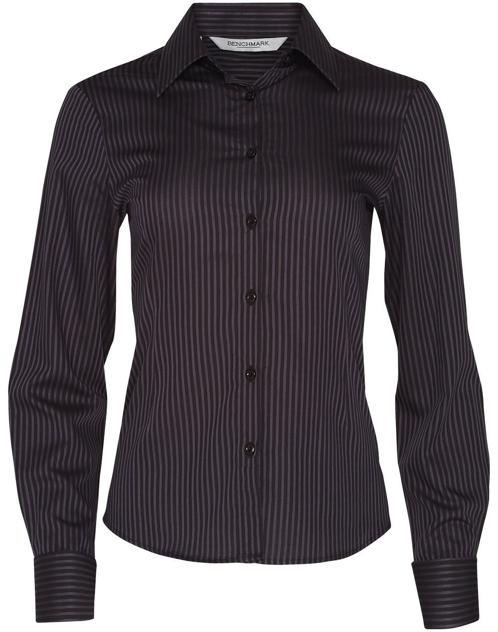 Women's Dobby Stripe long sleeve shirt - Black/Charcoal - Front