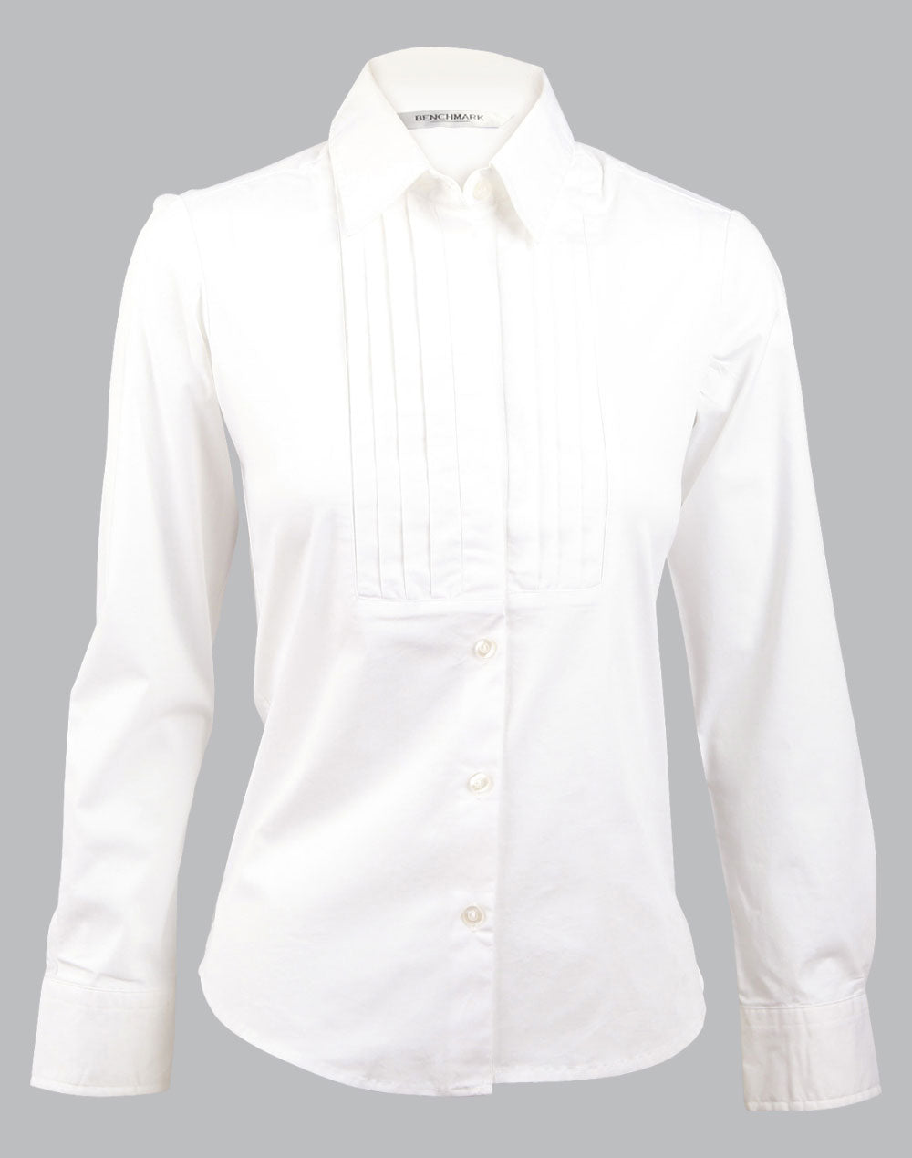 Women's Stretch Tuck Front Long Sleeve Shirt - White - Front