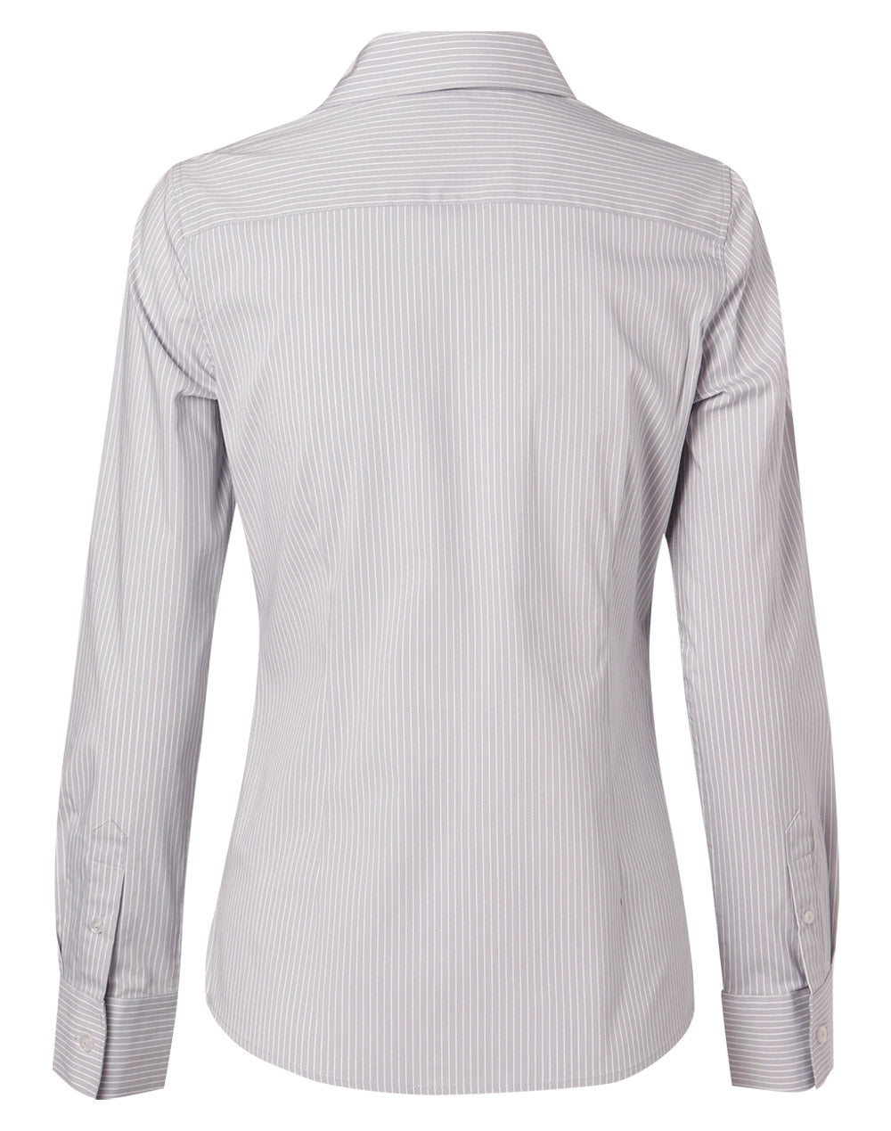Women's Ticking Stripe Long Sleeve Shirt - Grey/White - Back