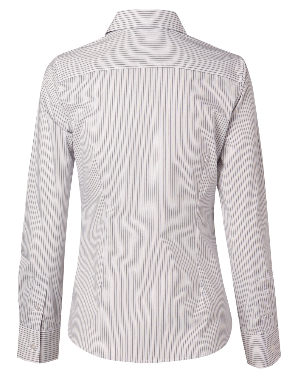 Women's Ticking Stripe Long Sleeve Shirt - White/Grey - Back