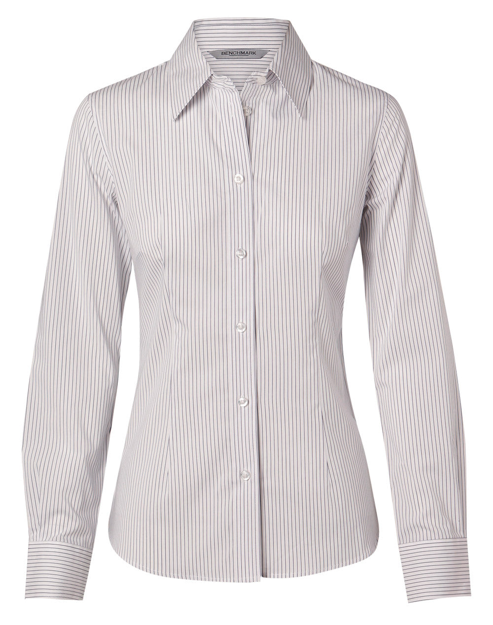 Women's Ticking Stripe Long Sleeve Shirt - White/Grey - Front