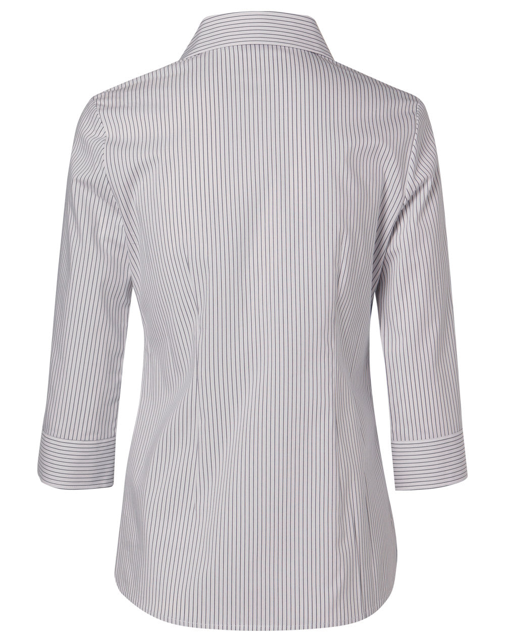 Women's Ticking Stripe 3/4 Sleeve Shirt - White/Grey - Back