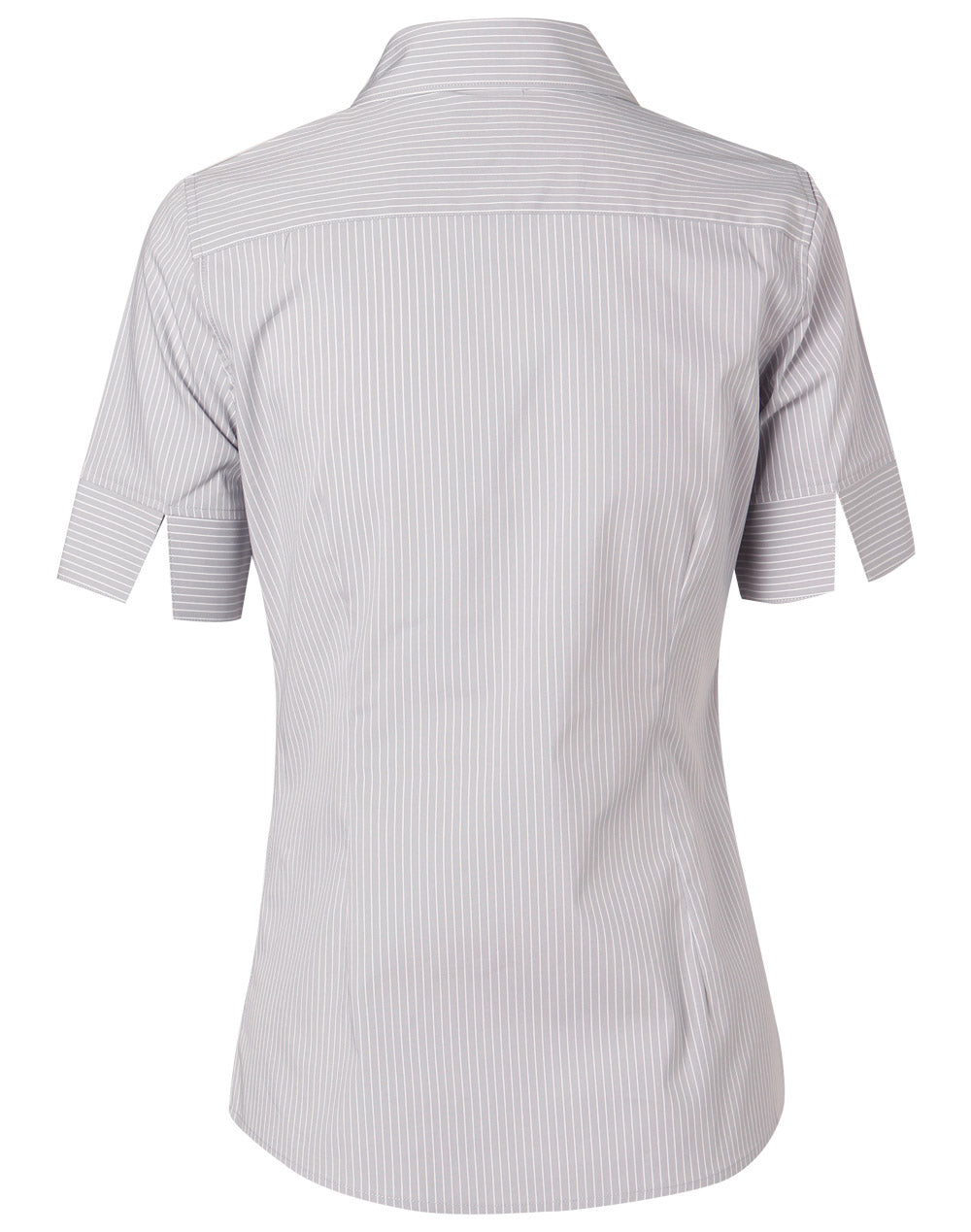 Women's Ticking Stripe Short Sleeve Shirt - Grey/White - Back