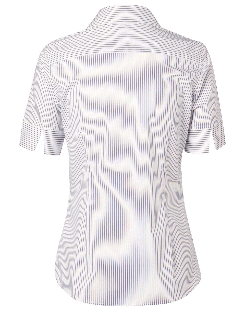 Women's Ticking Stripe Short Sleeve Shirt - White/Blue - Back
