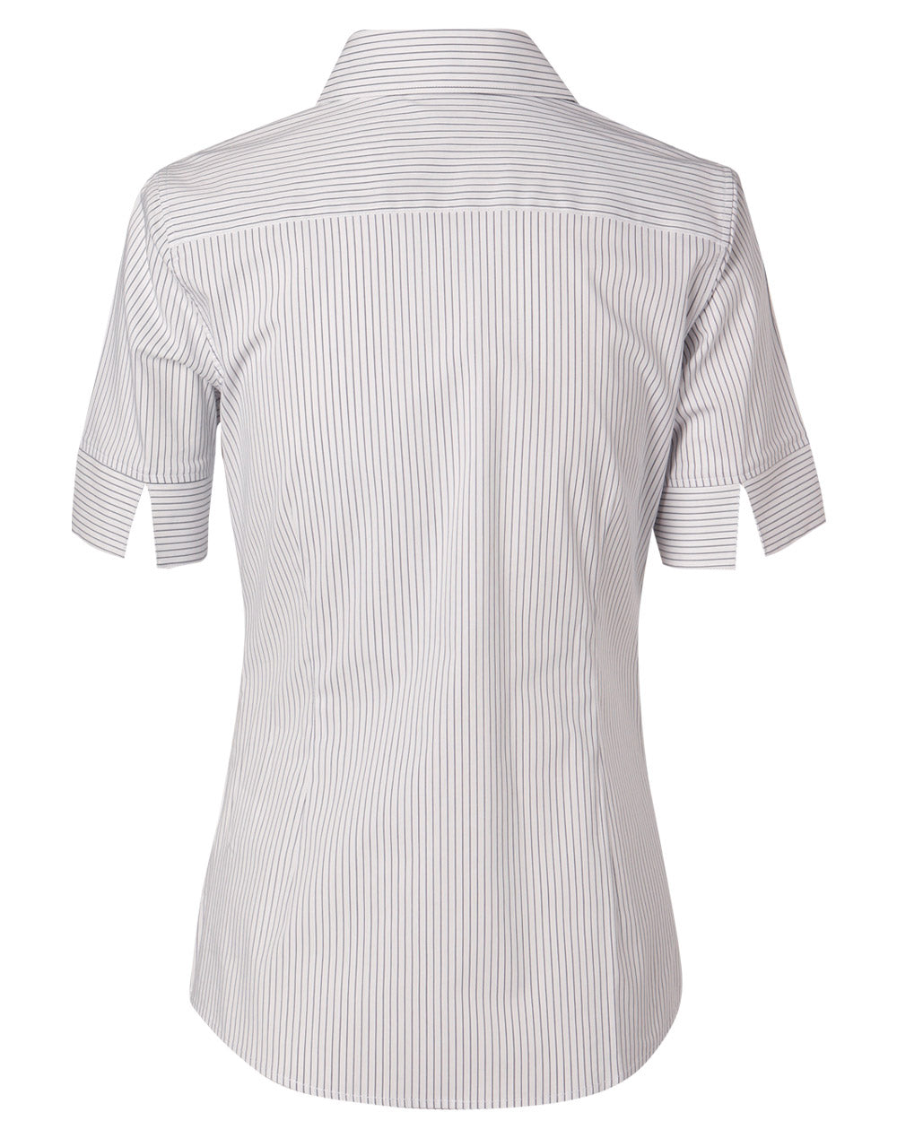 Women's Ticking Stripe Short Sleeve Shirt - White/Grey - Back