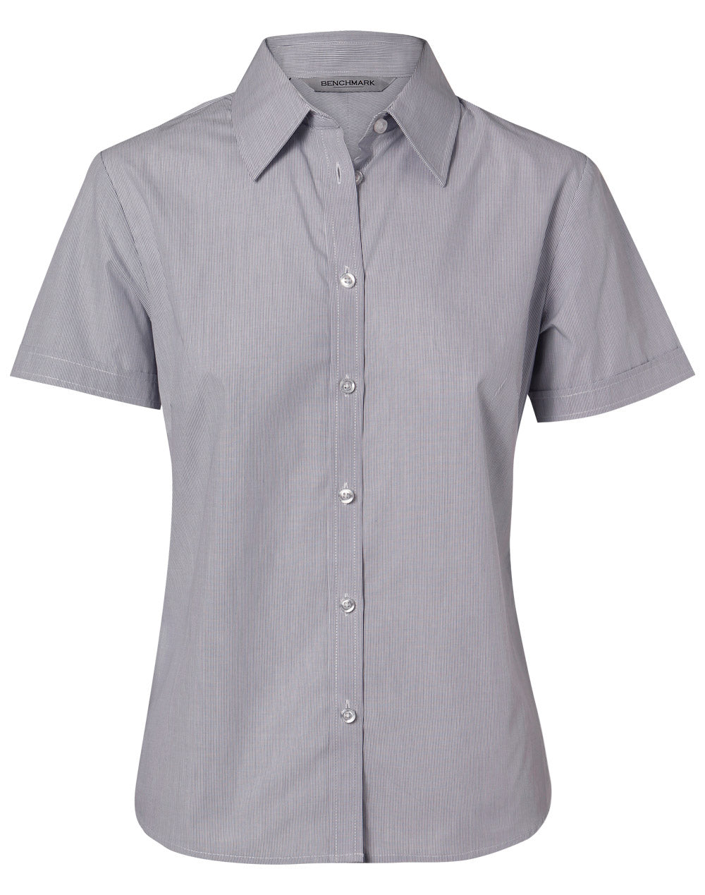 Women's Fine Stripe Short Sleeve Shirt - Silver Grey - Front