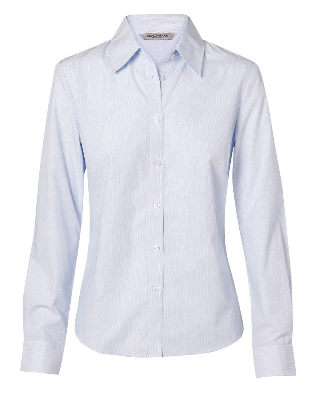 Women's Fine Stripe Long Sleeve Shirt - Pale Blue - Front