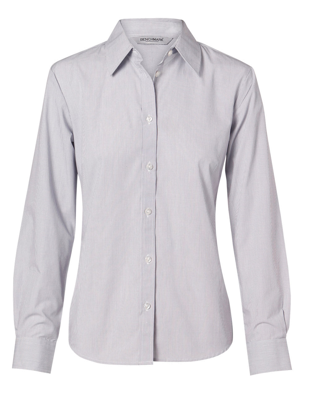 Women's Fine Stripe Long Sleeve Shirt - Silver Grey - Front