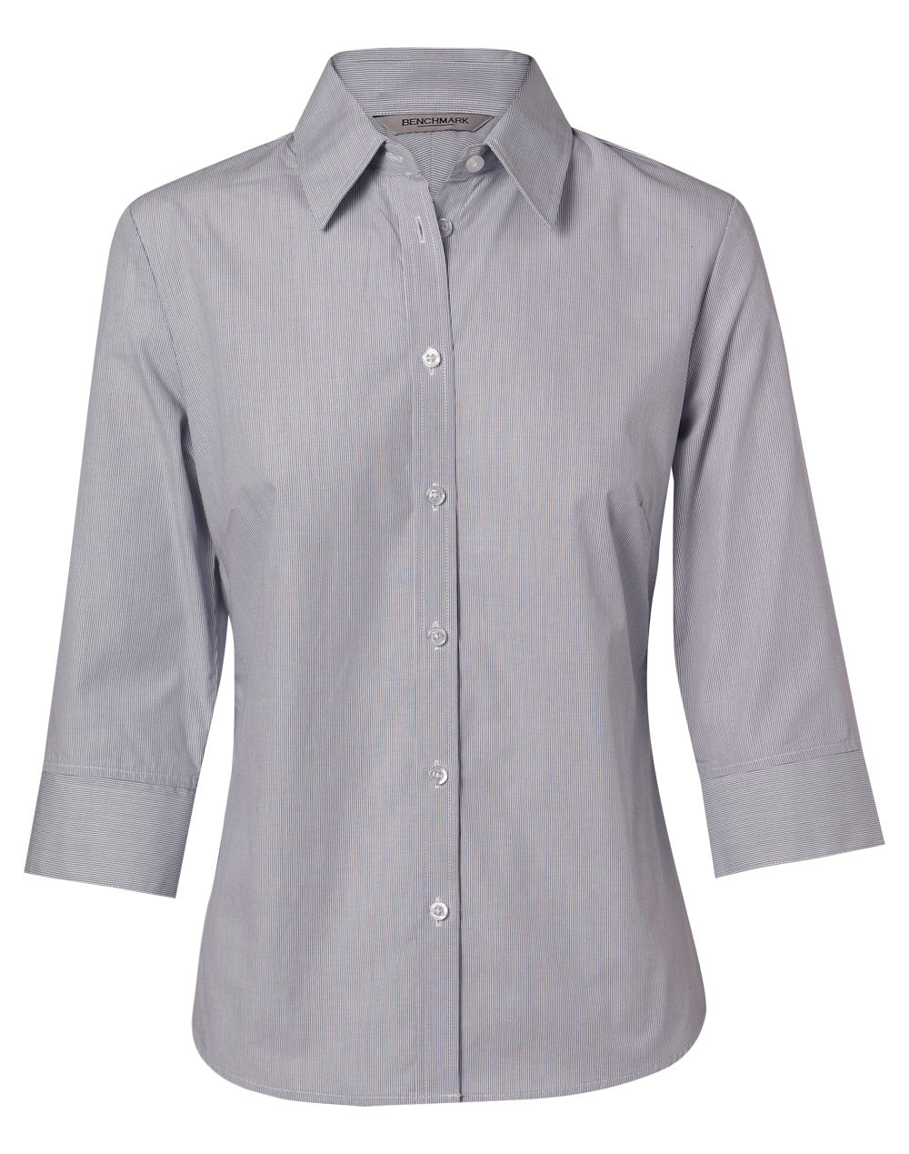 Women's Fine Stripe 3/4 Sleeve Shirt - Silver Grey - Front
