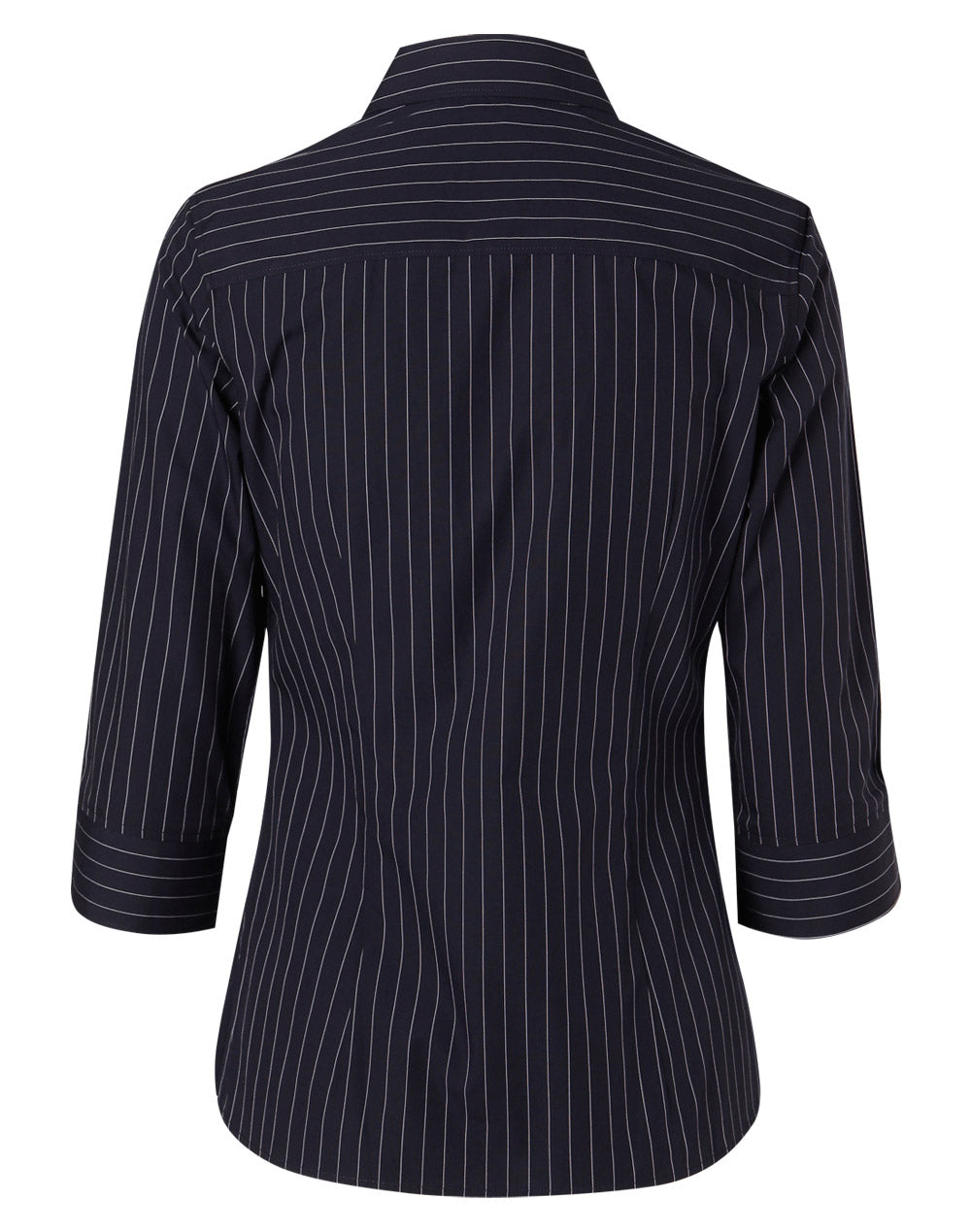 Women's Pin Stripe 3/4 Sleeve Shirt - Navy/White - Back