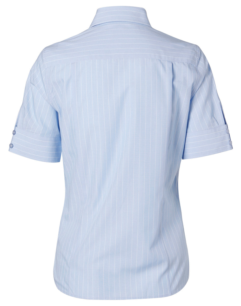 Women's Pin Stripe Short Sleeve Shirt - Blue Chambray/White - Back