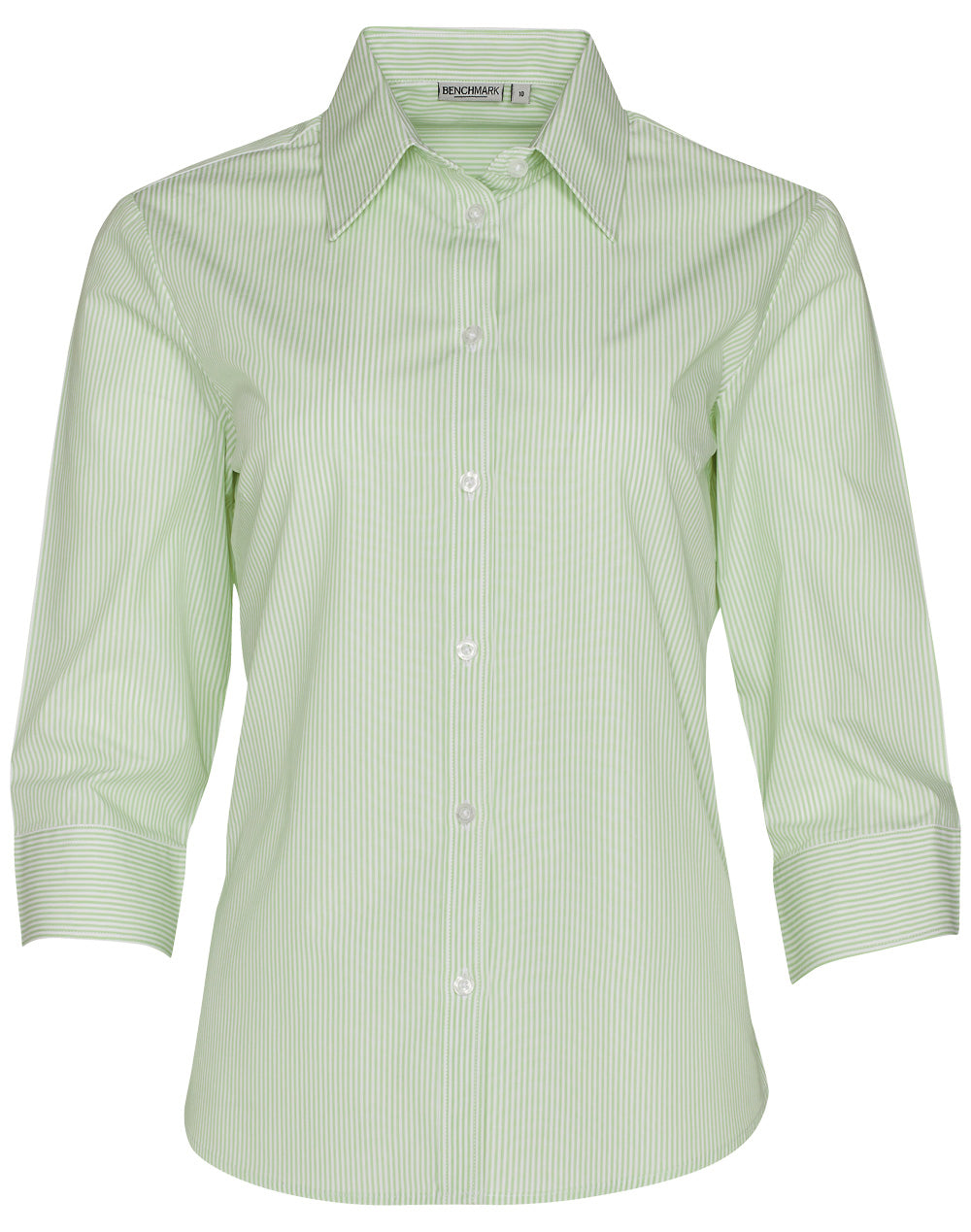 Women's Balance Stripe 3/4 Sleeve Shirt - Mint/White - Front