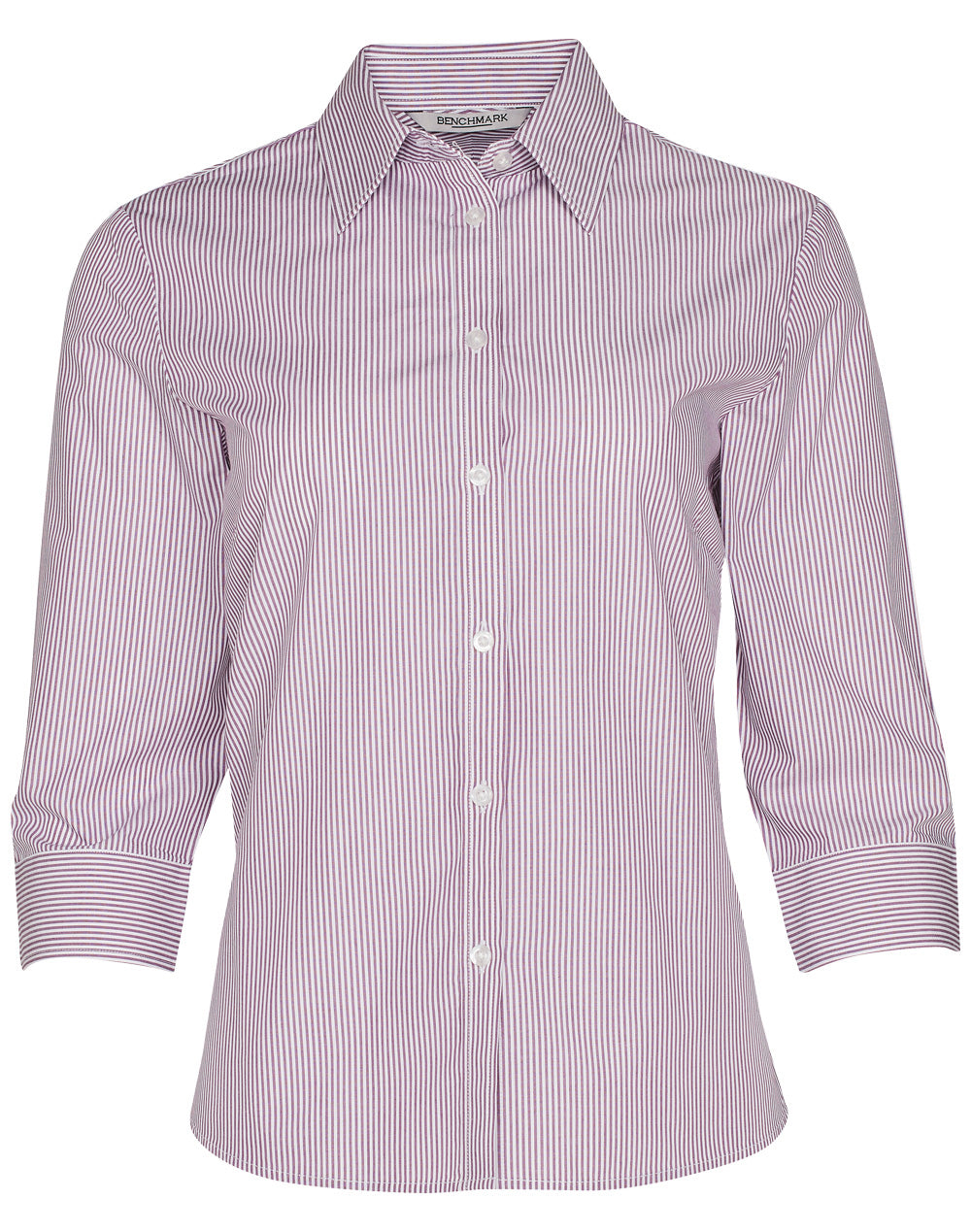 Women's Balance Stripe 3/4 Sleeve Shirt - Violet/White - Front