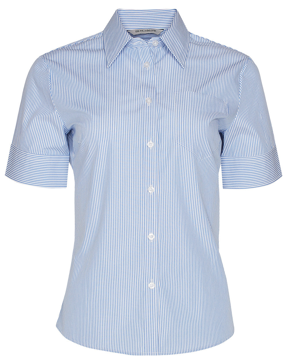 Women's Balance Stripe Short Sleeve Shirt - Blue/White - Front