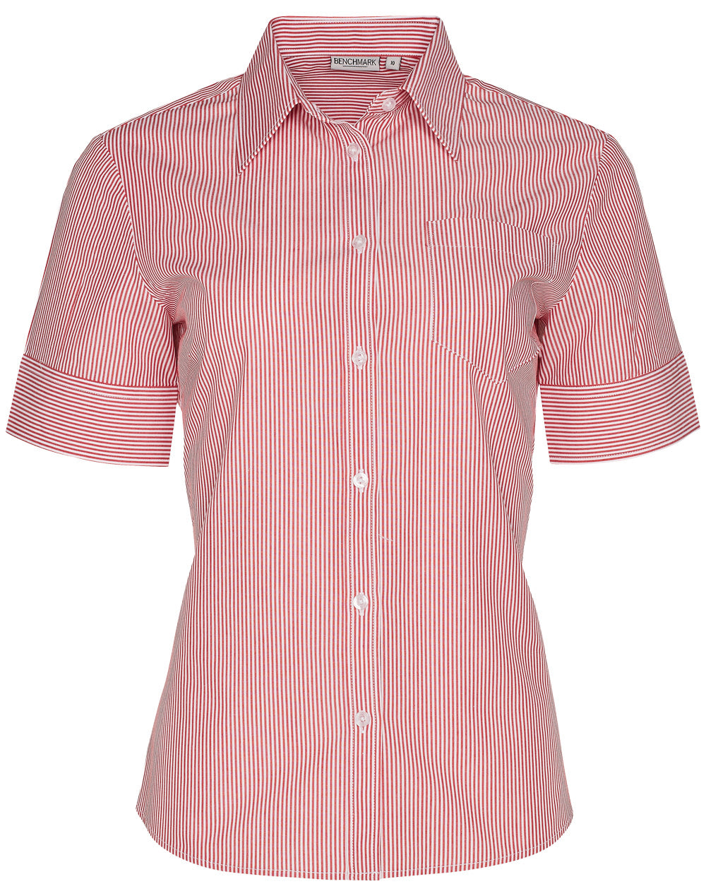 Women's Balance Stripe Short Sleeve Shirt - Red/White - Front