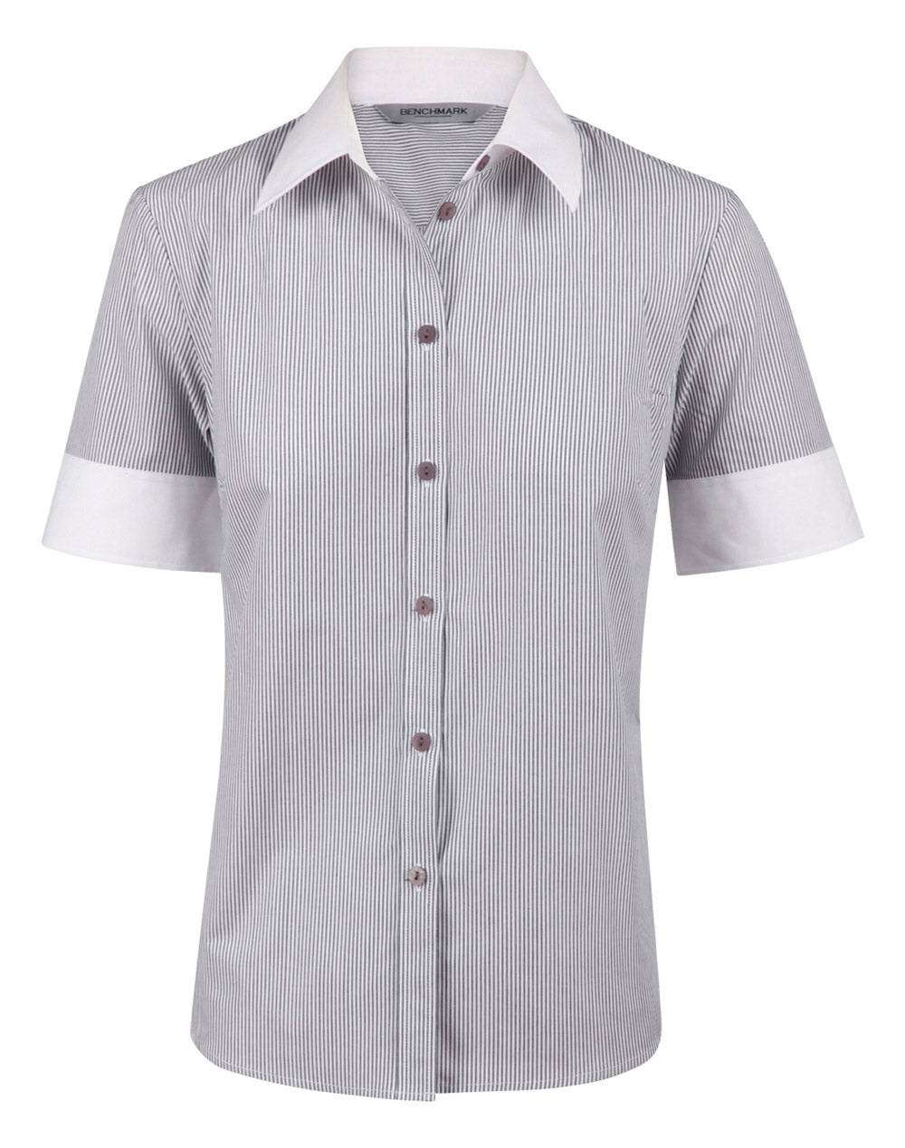 Women's Tic Stripe Short Sleeve Shirt - White/Black - Front