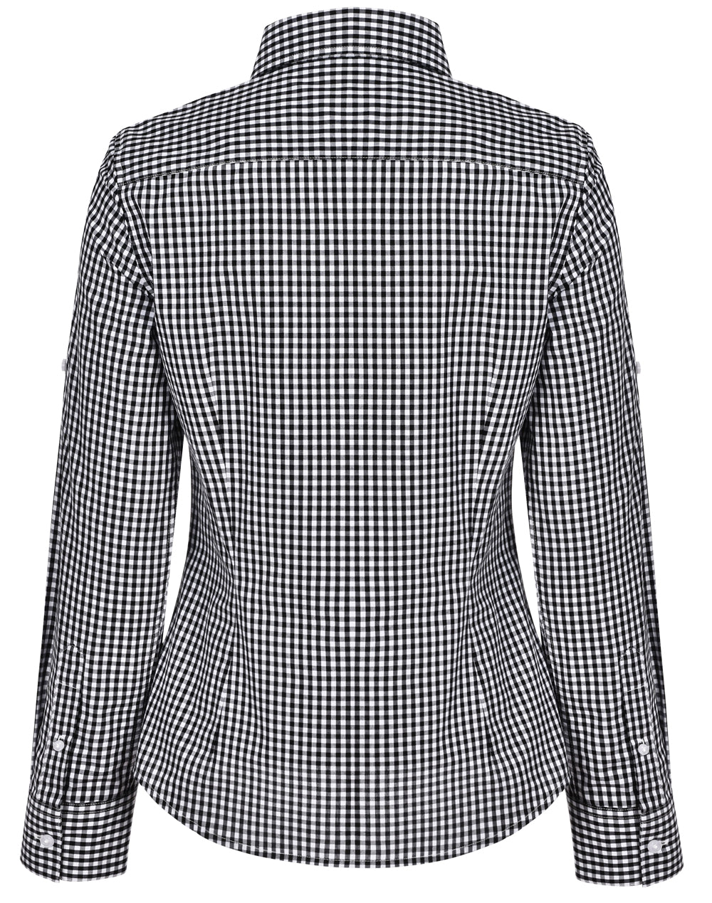 Ladies’ Gingham Check Long Sleeve Shirt - Black/White - Back