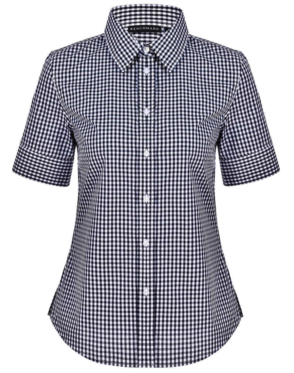 Ladies’ Gingham Check Short Sleeve Shirt - Navy/White - Front