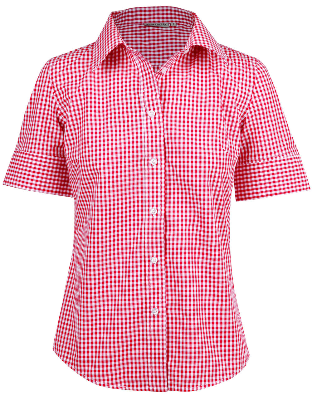 Ladies’ Gingham Check Short Sleeve Shirt - Red/White - Front
