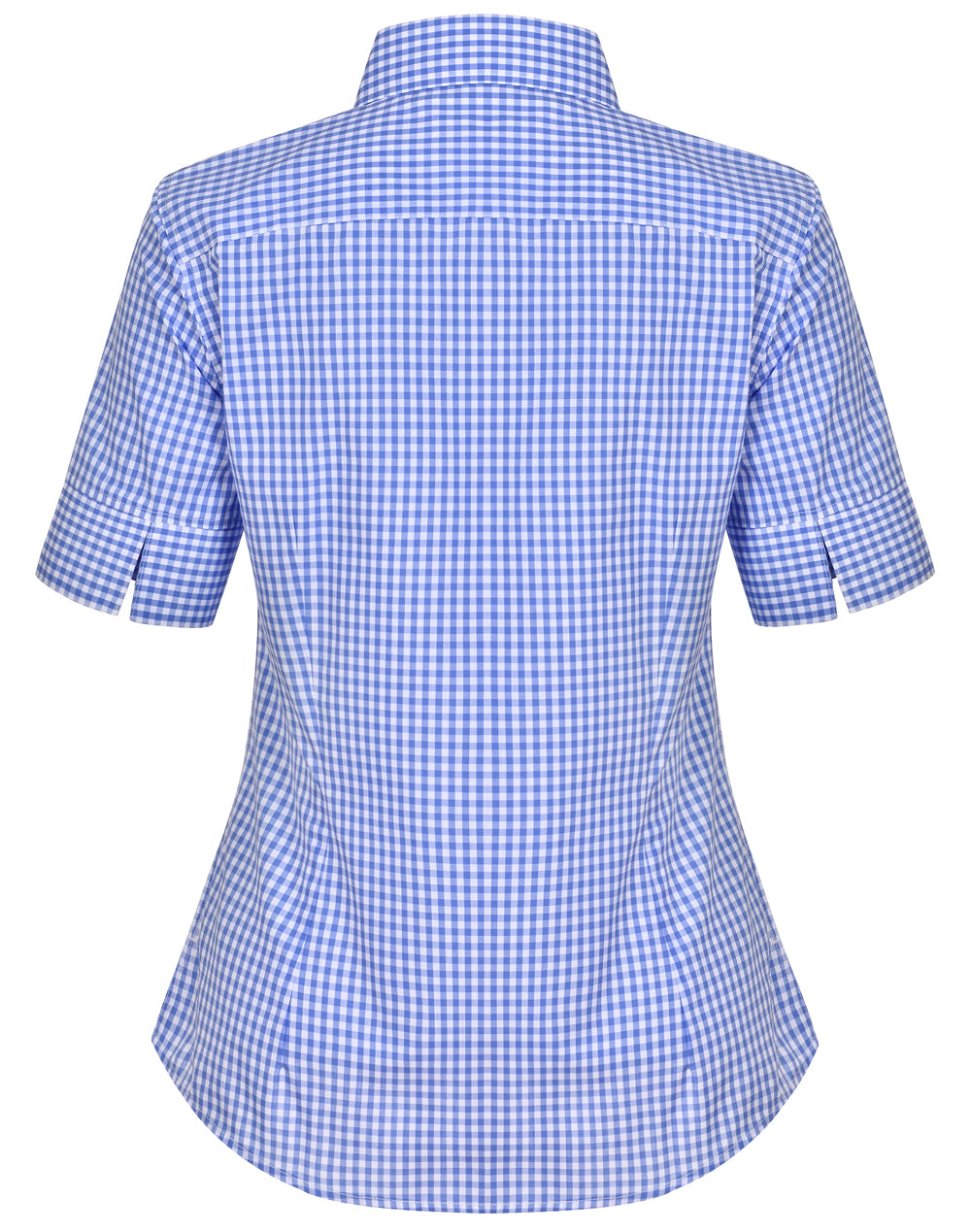 Ladies’ Gingham Check Short Sleeve Shirt - Skyblue/White - Back