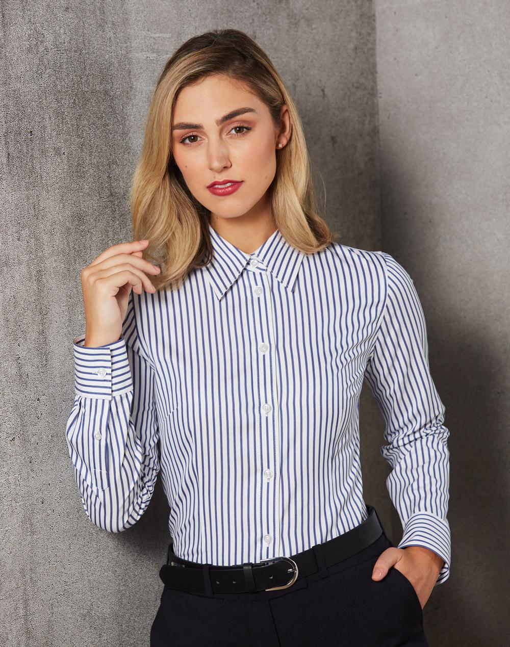 Ladies' Executive Sateen Stripe Long Sleeve Shirt