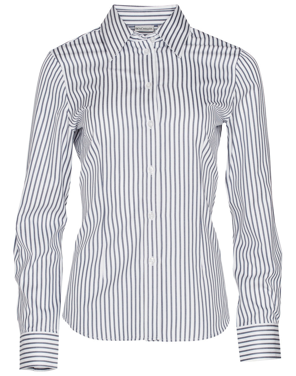 Ladies' Executive Sateen Stripe Long Sleeve Shirt - White/Grey - Front