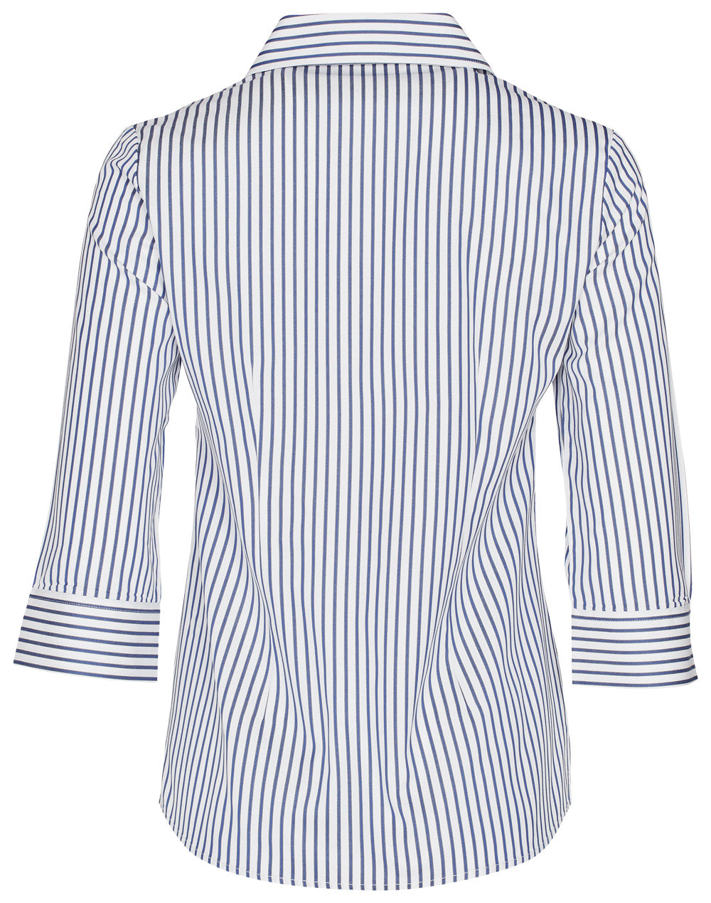 Women's Executive Sateen Stripe 3/4 Sleeve Shirt - White/Cobalt - Back