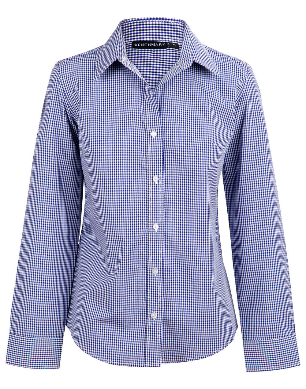 Ladies’ Multi-Tone Check Long Sleeve Shirt - Black/White/Navy - Front