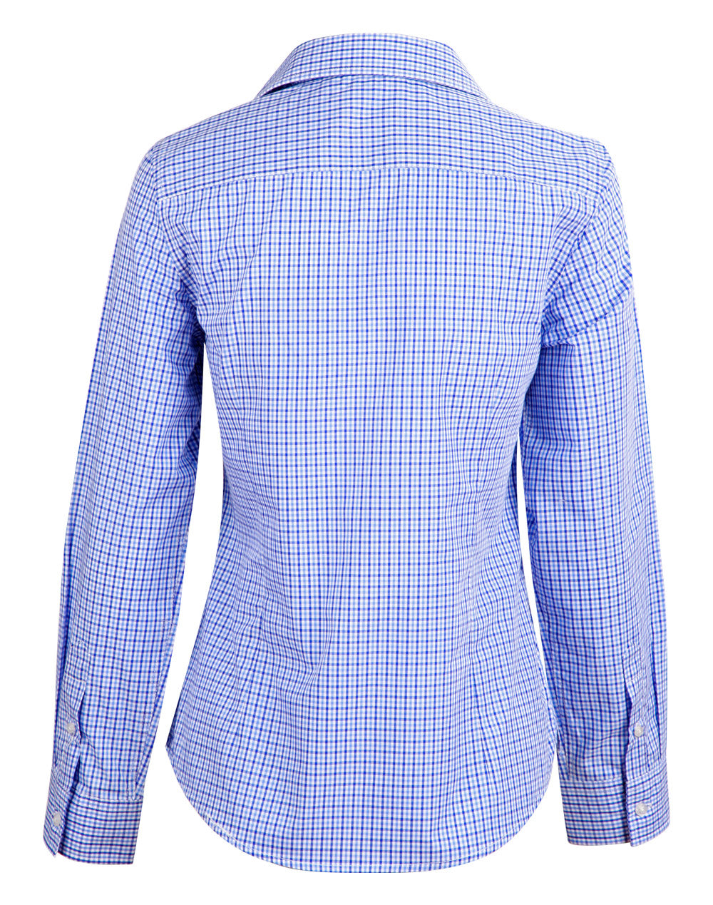 Ladies’ Multi-Tone Check Long Sleeve Shirt - Navy/White/Skyblue - Back