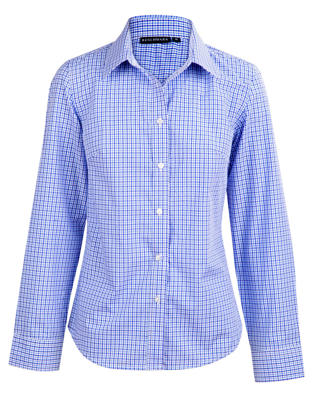 Ladies’ Multi-Tone Check Long Sleeve Shirt - Navy/White/Skyblue - Front