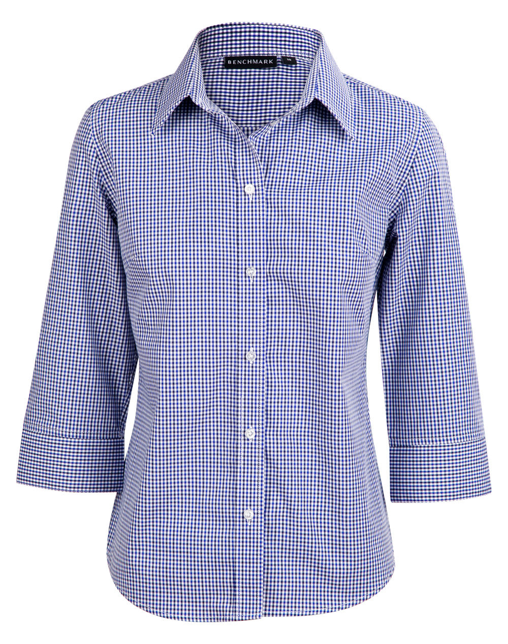 Ladies’ Multi-Tone Check 3/4 Sleeve Shirt - Black/White/Navy - Front