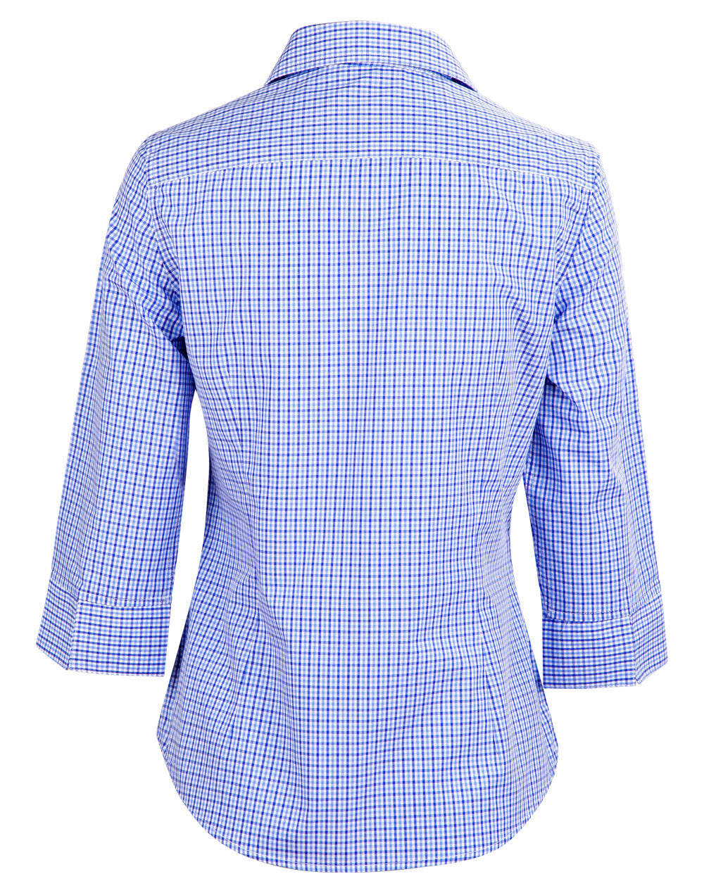 Ladies’ Multi-Tone Check 3/4 Sleeve Shirt - Navy/White/Skyblue - Back