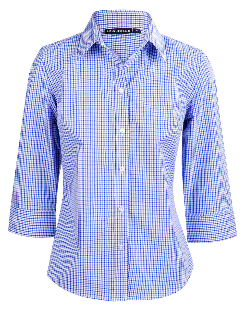 Ladies’ Multi-Tone Check 3/4 Sleeve Shirt - Navy/White/Skyblue - Front