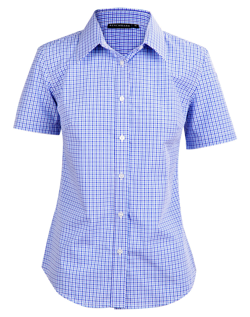 Ladies’ Multi_Tone Check Short Sleeve Shirt - Navy/White/Skyblue - Front