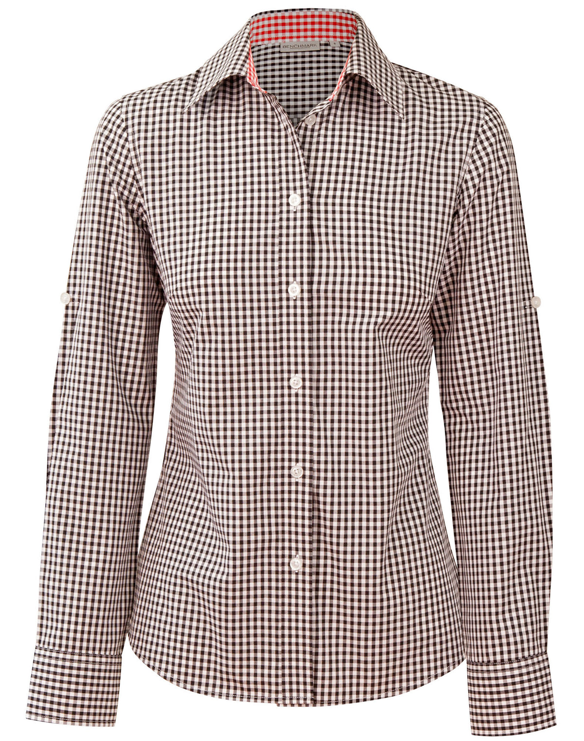 Ladies’ Gingham Check Long Sleeve Shirt - Black/White - Front