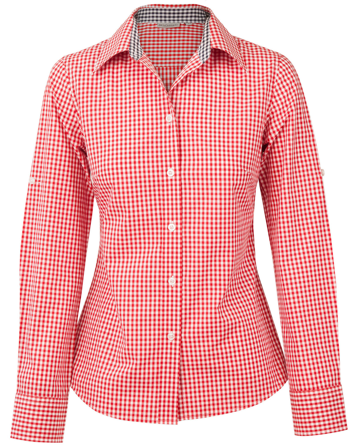 Ladies’ Gingham Check Long Sleeve Shirt - Red/White - Front