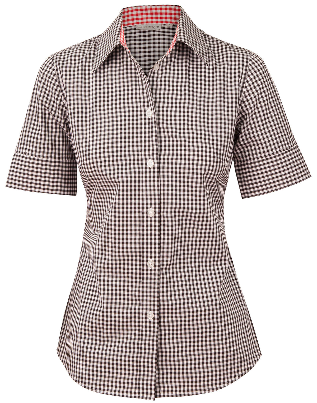 Ladies’ Gingham Check Short Sleeve Shirt - Black/White - Front