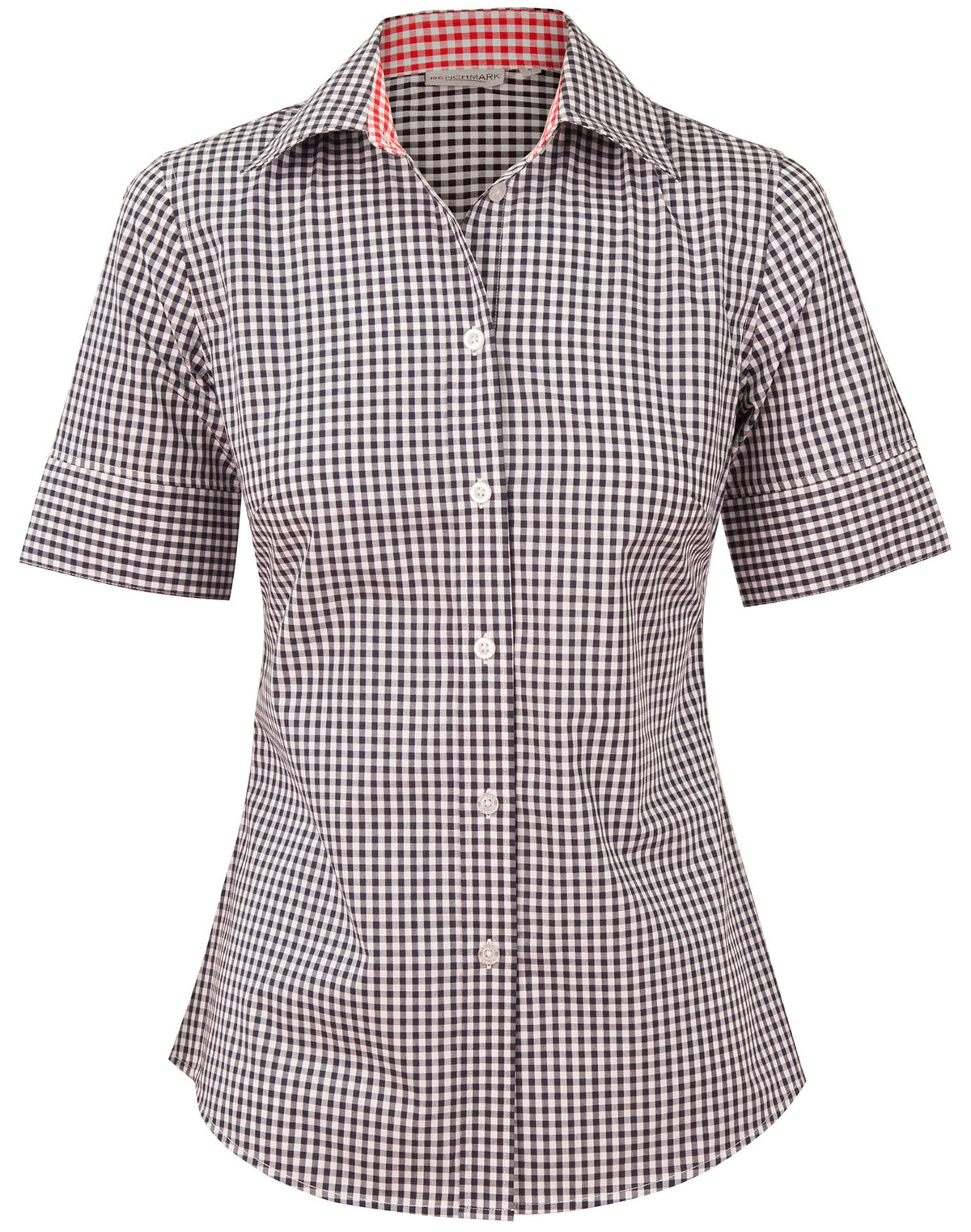 Ladies’ Gingham Check Short Sleeve Shirt - Navy/White - Front