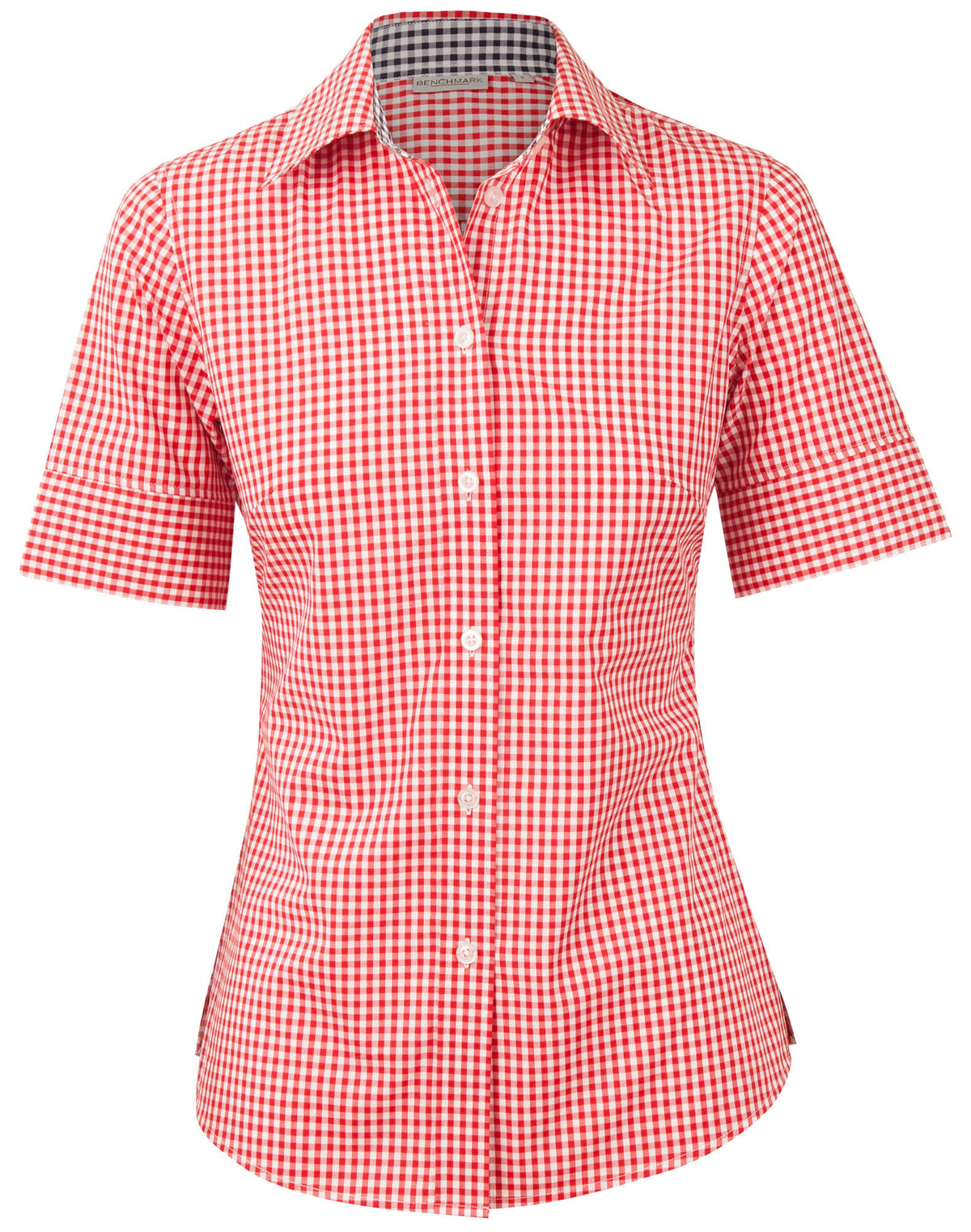 Ladies’ Gingham Check Short Sleeve Shirt - Red/White - Front