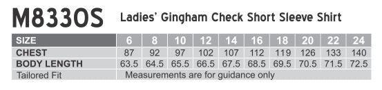Ladies’ Gingham Check Short Sleeve Shirt - Size guide