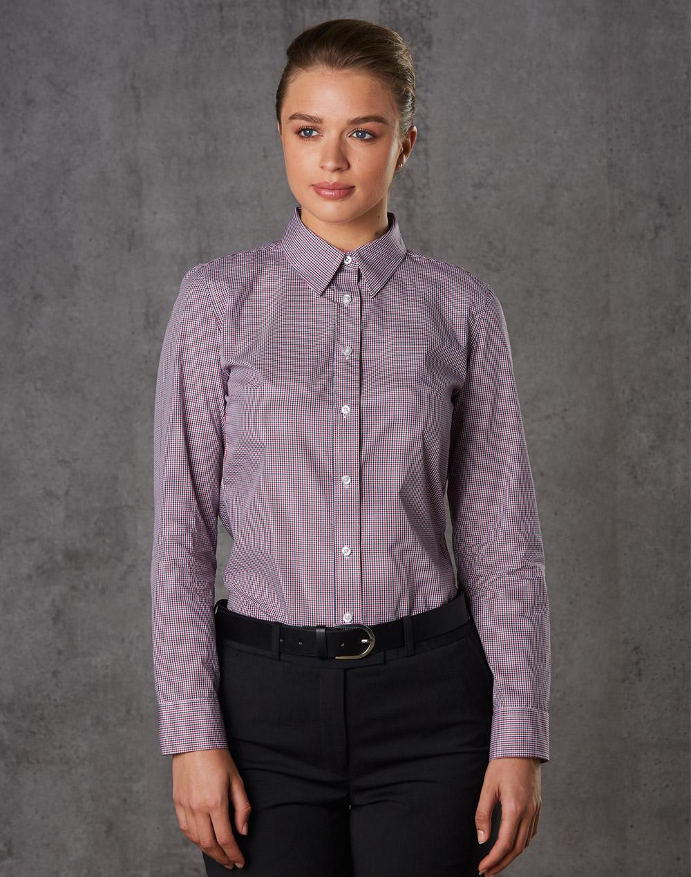Ladies’ Two Tone Mini Gingham Long Sleeve Shirt